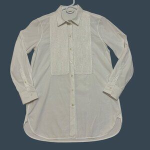 Celine Cotton Poplin Tuxedo Button Up Blouse Top Size 42/ US 10 White Classic
